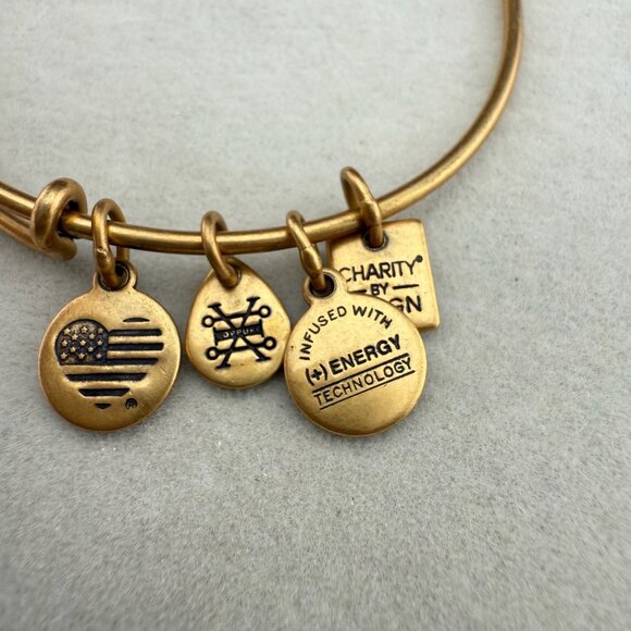 Alex And Ani Blue Teardrop Charm Gold-Tone Adjustable Bangle Bracelet Women’s Je - Picture 6 of 7